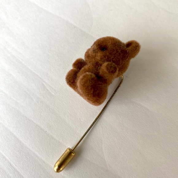 Vintage 1980s Fuzzy Teddy Bear Stick Pin Brooch - Picture 4 of 8